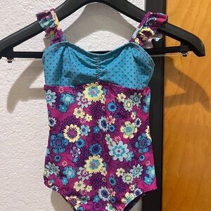 Roxy Girls Floral One-Piece Swimsuit - Purple/Turquoise